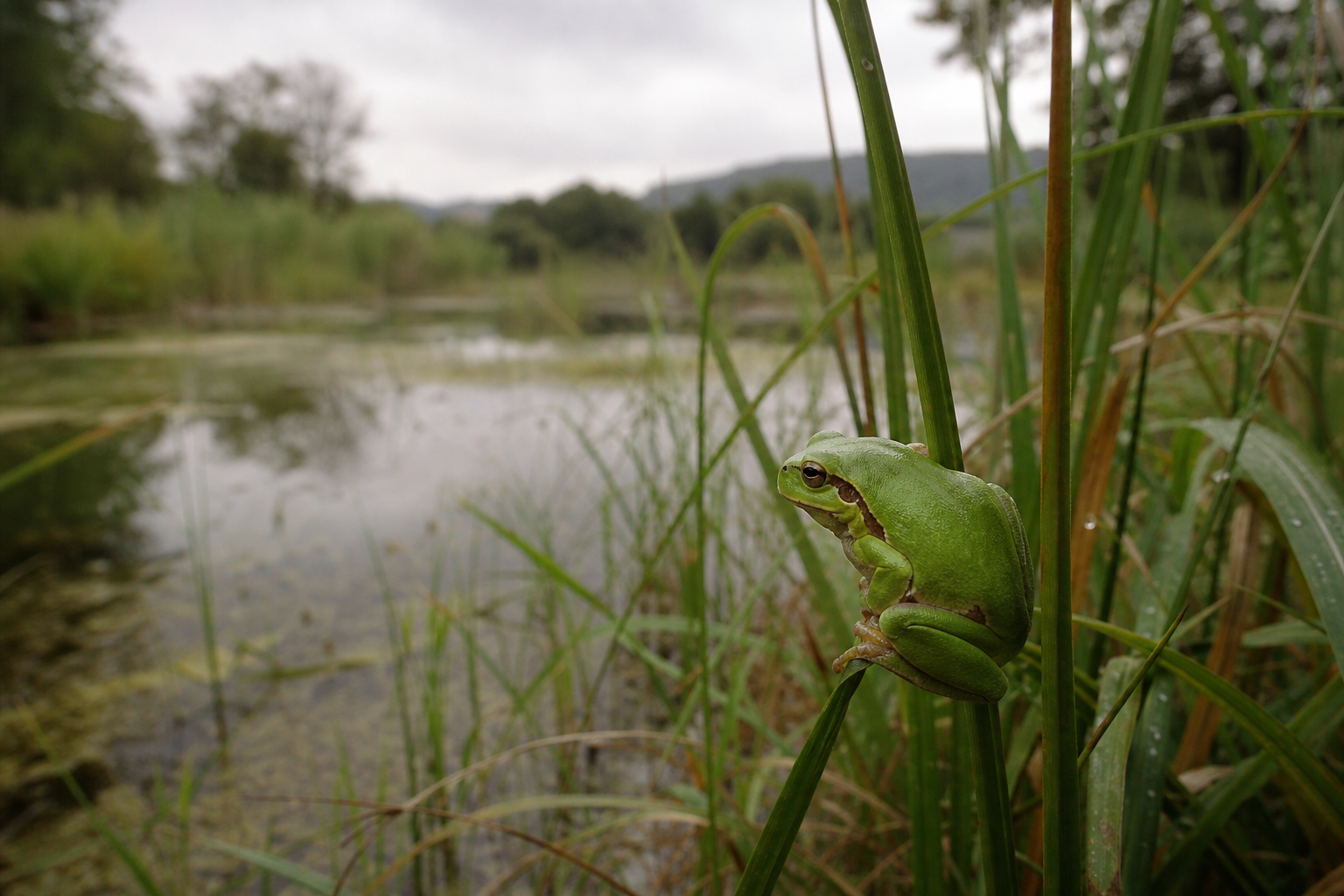 Raganella tra la vegetazione di una zona umida